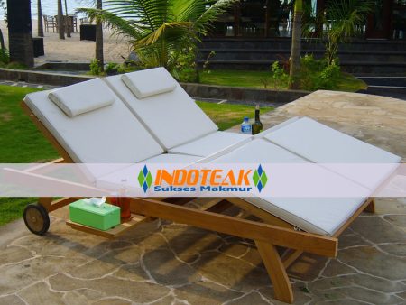 Teak Double Lounger With White Color Cushions