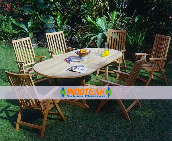 Gardenia Teak Furniture Oval Extending Table And Five Position Chairs